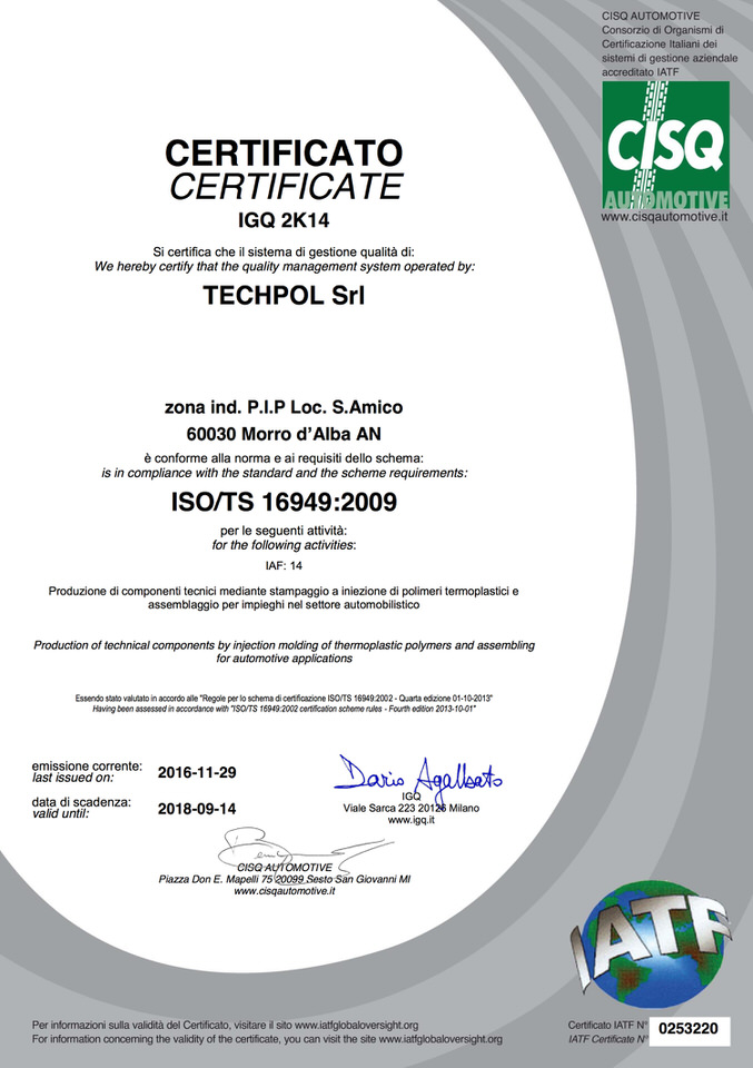 Certificazione ISO TS16949 IGQ